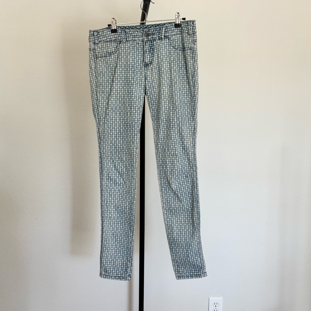 Free People Geometric Diamond Pattern Blue Skinny Jeans Size 27W